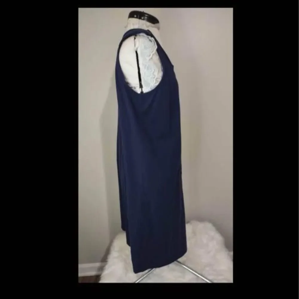 Large petite Talbots Navy Blue Shift Dress Sleeveless with Shoulder Buttons C261
